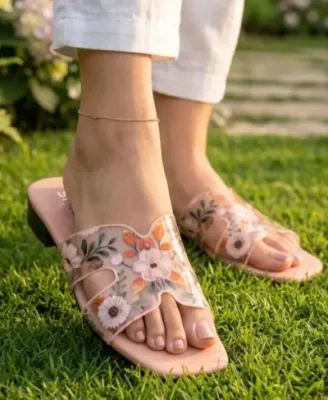 Sheer Floral Slides — Blush Pink — Flats