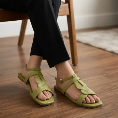 Noir Wave Ankle Strap Sandals — Green — Sandals