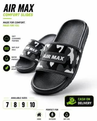 Men's Camo Print Slides — Black — Slides & Slippers