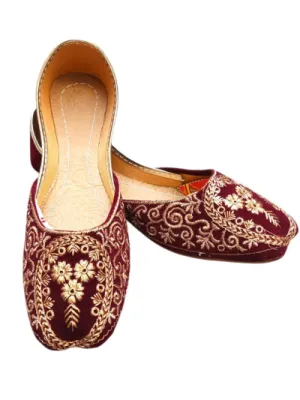 Burgundy Velvet Khussa — Zardozi Thread Work — Khussa