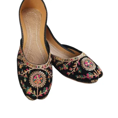 Black Khussa — Multicolour Floral Medallion — Khussa