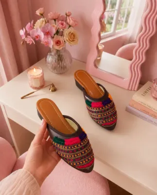 Cork Khussa Mule — Multicolour Bands — Khussa